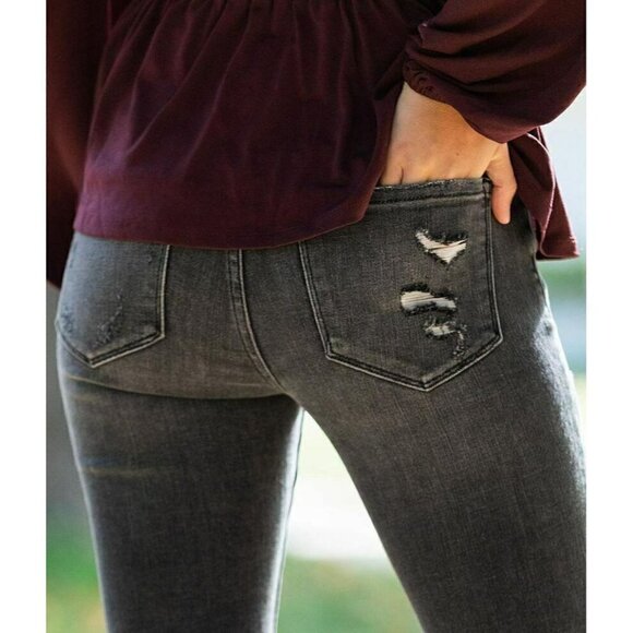 BRIDGE BY GLY Women's Black Destruct Denim Mid-Rise Skinny Stretch Jeans - Picture 7 of 12